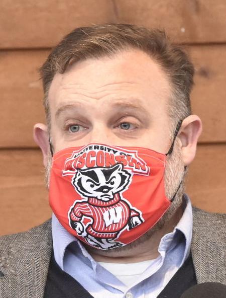 Cory Mason in a mask